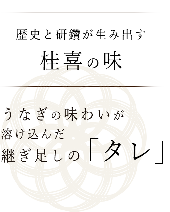 歴史と研鑽が生み出す 桂喜の味 うなぎの味わいが溶け込んだ継ぎ足しのタレ